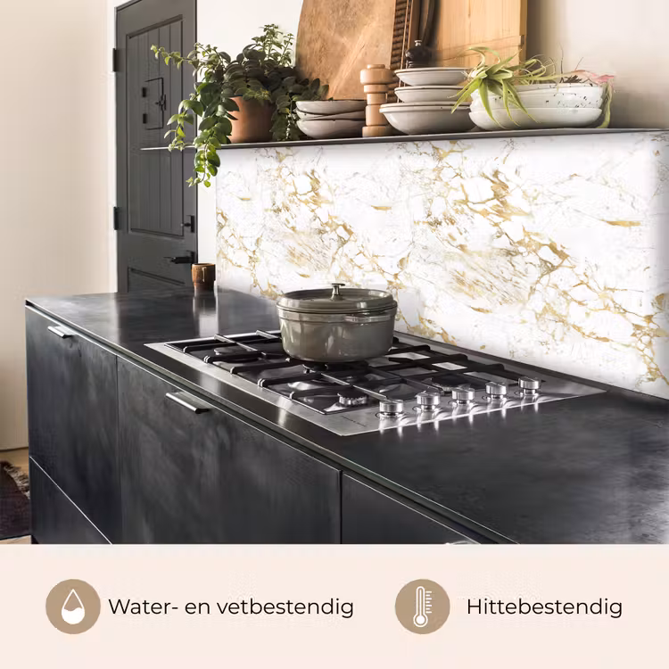 Keuken achterwand - Wit - Marmer - Luxe - Goud — 5