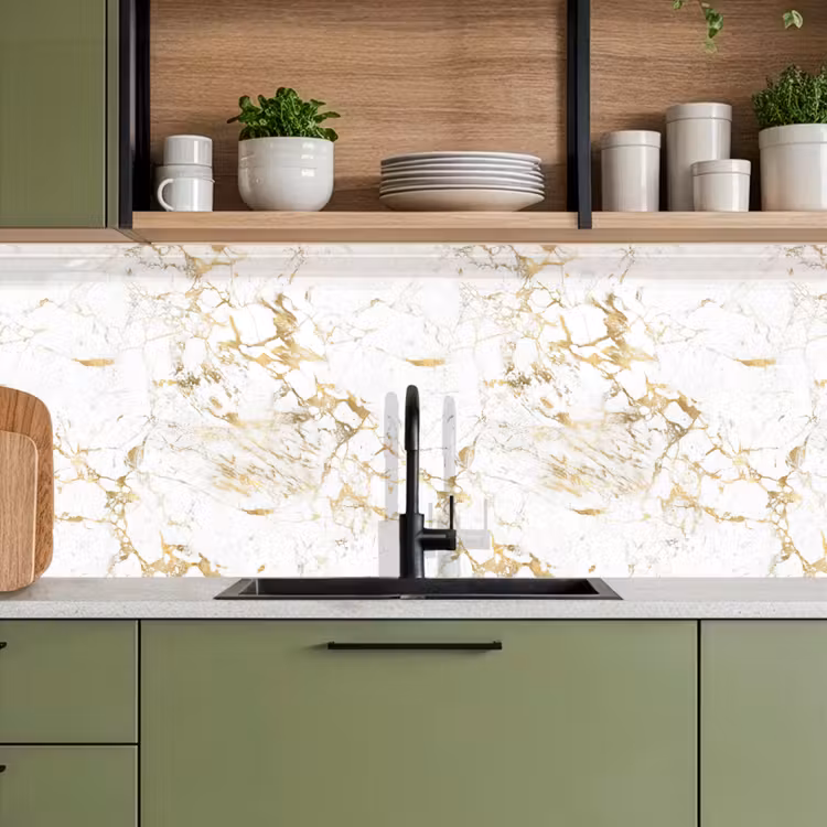 Keuken achterwand - Wit - Marmer - Luxe - Goud — 7