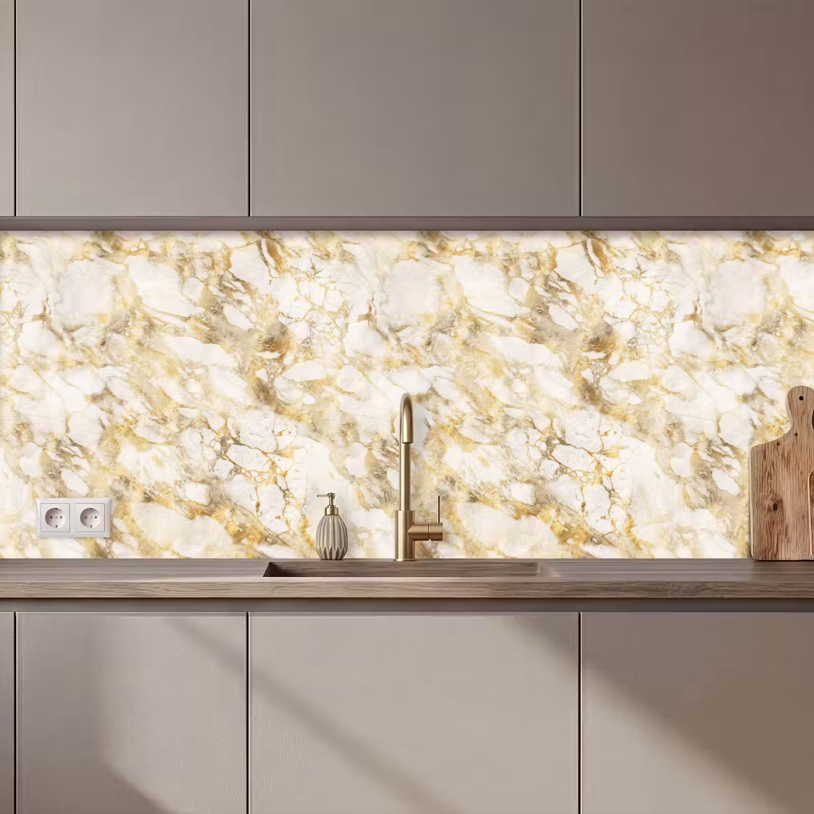Keuken achterwand - Warm - Gouden - Marmer - Patroon — 1
