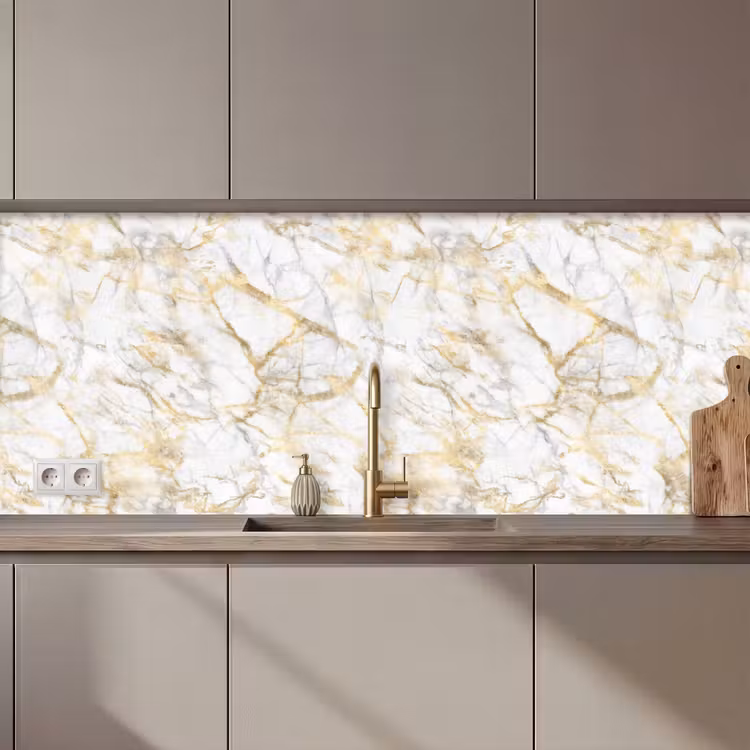 Keuken achterwand - Marmer - Wit - Expressief - Goudaccenten — 1