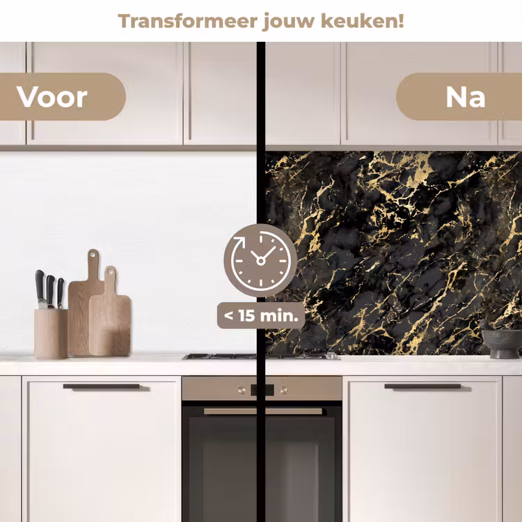 Keuken achterwand - Marmer - Zwart - Goudstructuur — 3