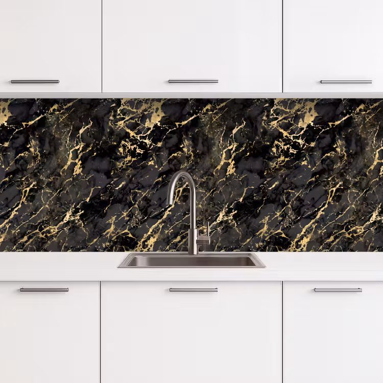 Keuken achterwand - Marmer - Zwart - Goudstructuur — 4