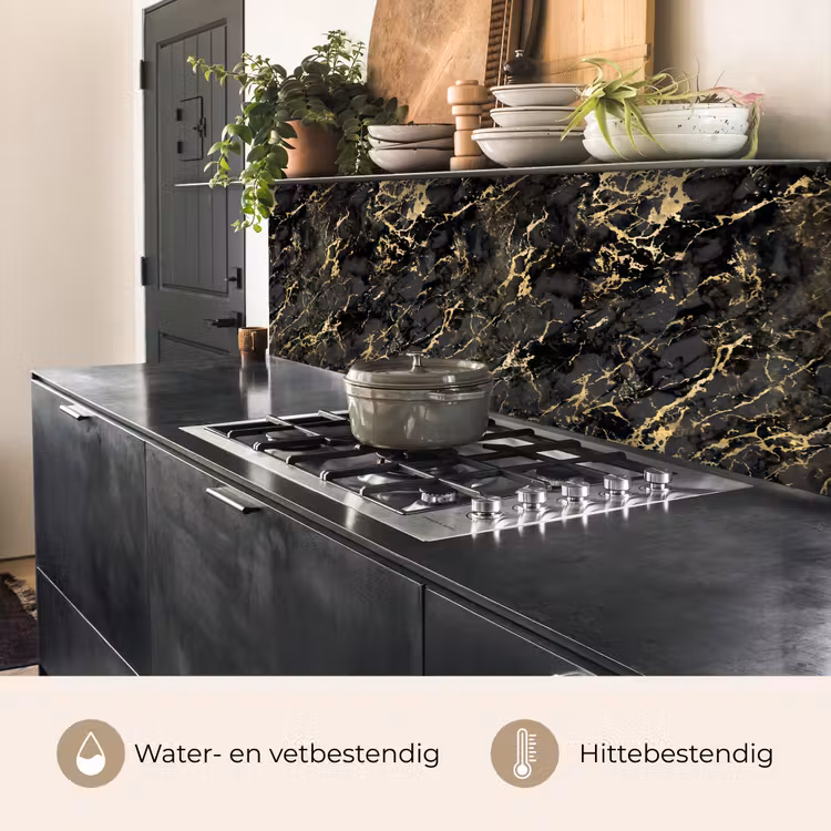 Keuken achterwand - Marmer - Zwart - Goudstructuur — 5