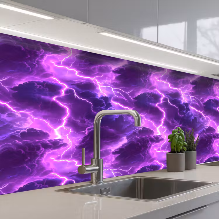 Keuken achterwand - Paars - Bliksem - Wolken — 2