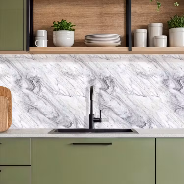 Keuken achterwand - Wervelende - Grijsstructuur - Marmer - Wit — 7