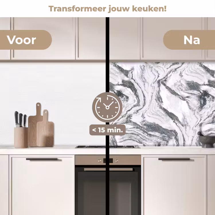 Keuken achterwand - Wit - Marmer - Golvend - Grafiet — 3