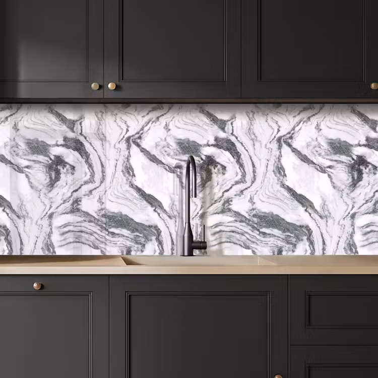 Keuken achterwand - Wit - Marmer - Golvend - Grafiet — 6