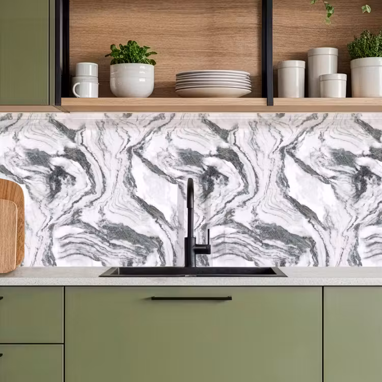 Keuken achterwand - Wit - Marmer - Golvend - Grafiet — 7
