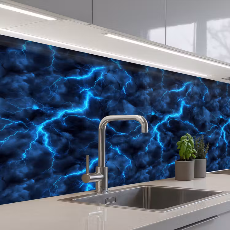 Keuken achterwand - Donker - Blauw - Bliksem — 2