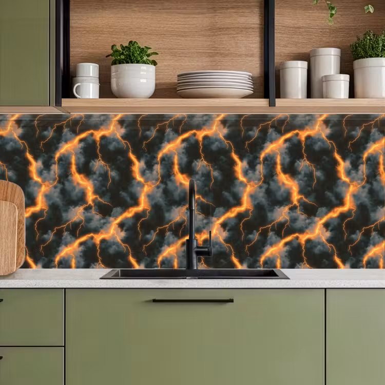 Keuken achterwand - Oranje - Bliksem - Wolken — 7