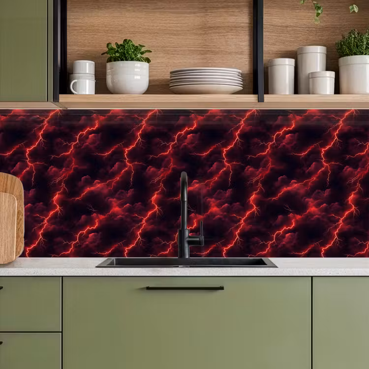 Keuken achterwand - Rood - Onweer - Bliksem - Wolken — 7