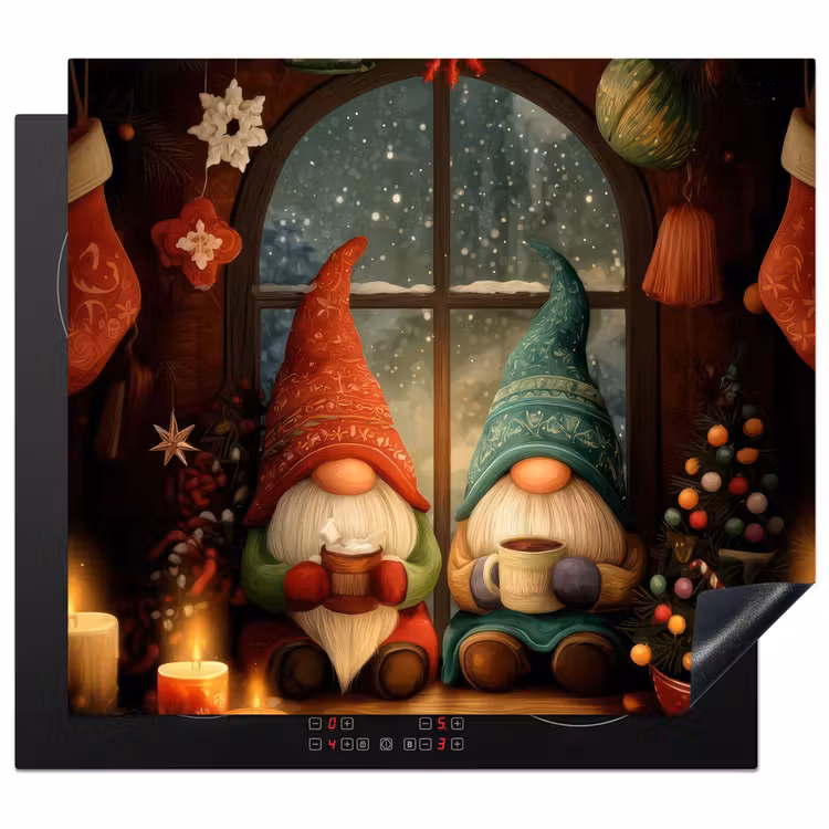 Inductie beschermer - Gnooms - Kerst - Raam - Kleurrijk — 1