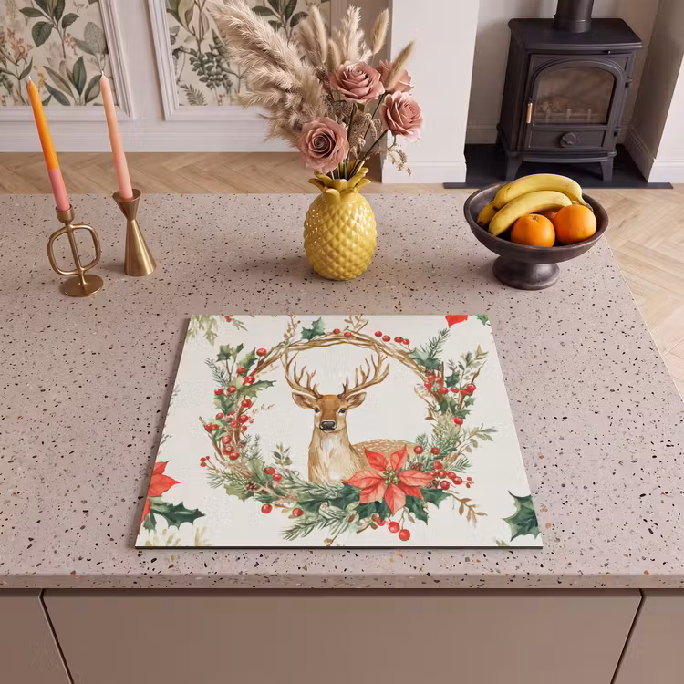 Inductie beschermer - Kerstkrans - Hert - Hulst - Rood — 3