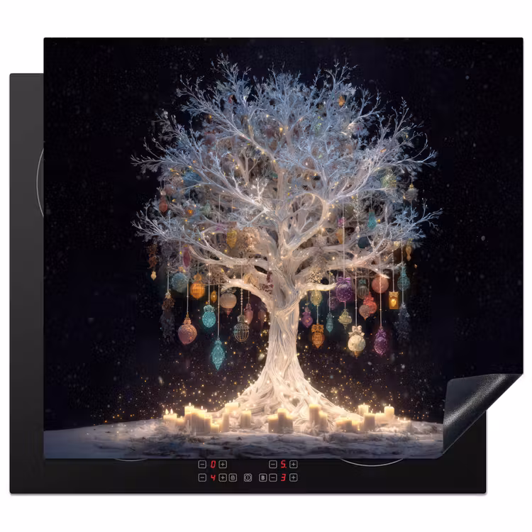 Inductie beschermer - Sneeuwboom - Lichtjes - Wit - Kleurrijk — 1