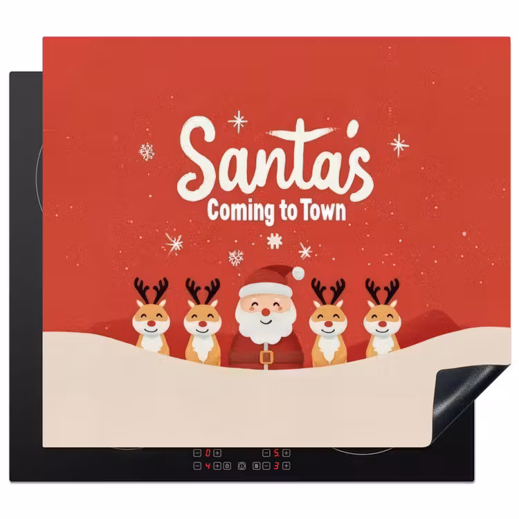 Inductie beschermer - Illustratie - Kerstman - Rendieren - Rood — 1