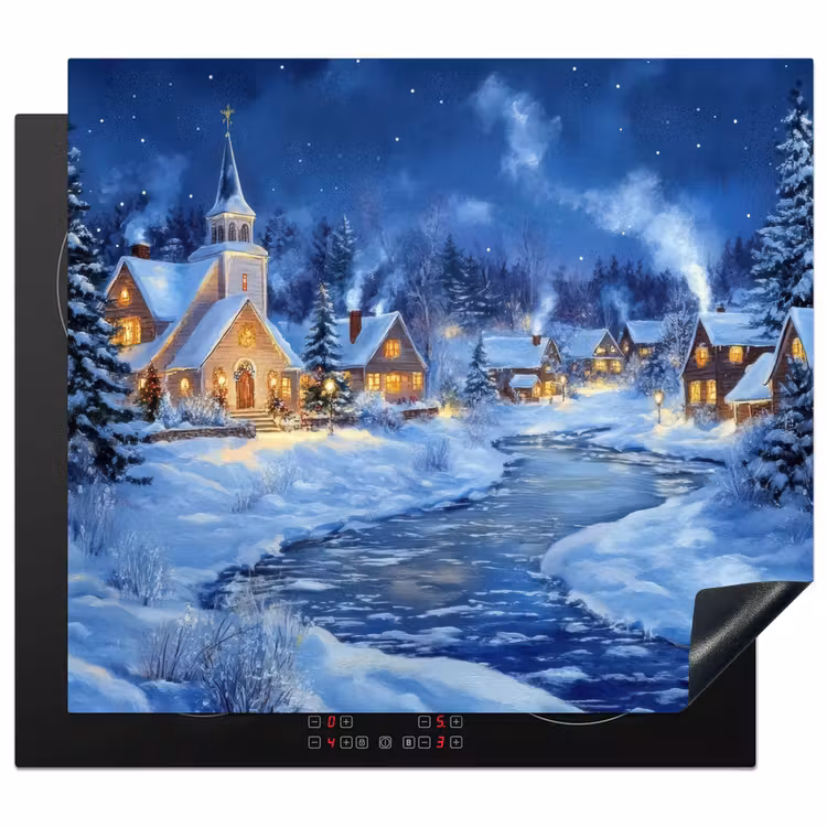 Inductie beschermer - Winteravond - Kerstdorp - Donker — 1