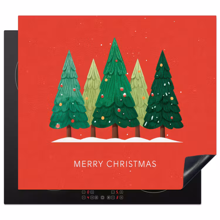 Inductie beschermer - Minimalistisch - Kerstbomen - Rood - Sneeuw — 1