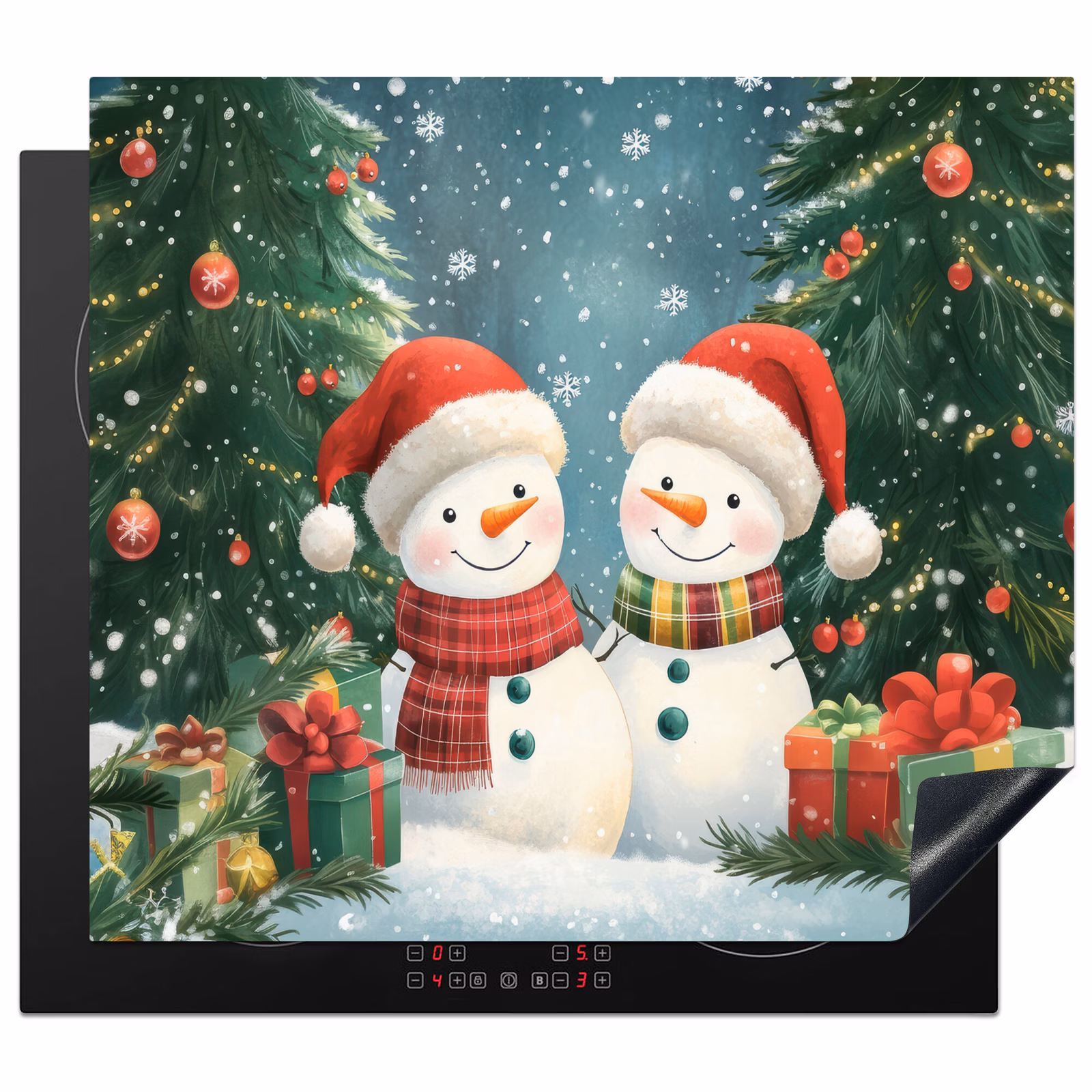 Inductie beschermer - Sneeuwpop - Kerstsneeuw - Groen - Rood — 1