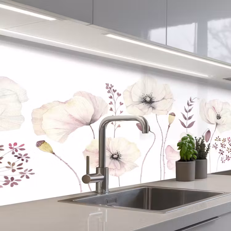 Keuken achterwand - Bloemen - Pastel -  Planten - Wit — 2