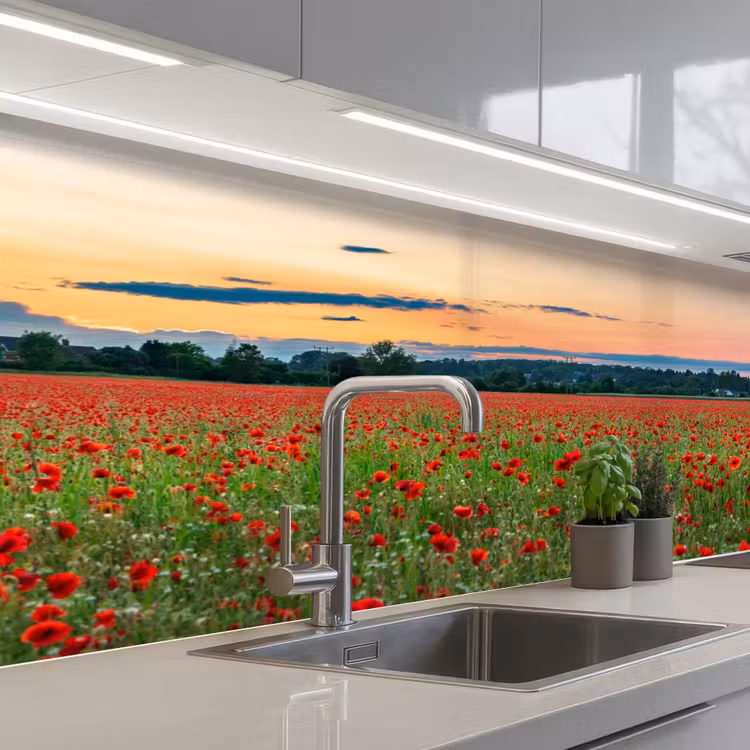 Keuken achterwand - Klaprozen - Landschap - Rood - Bloemen — 2
