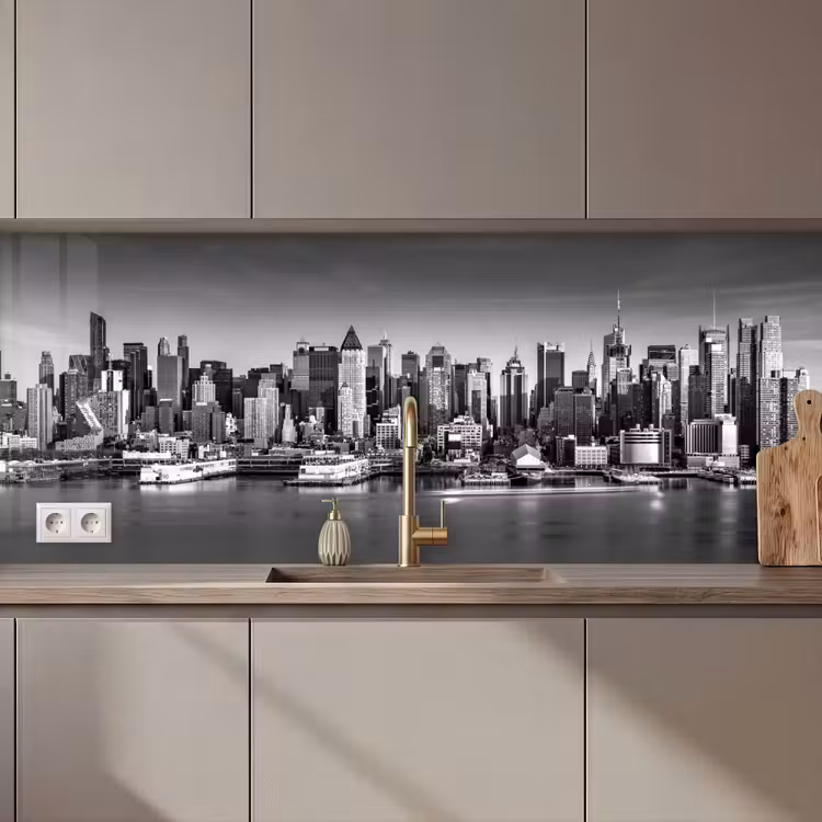 Keuken achterwand - Skyline - Stad - Wolkenkrabbers - Zwart - Wit — 1