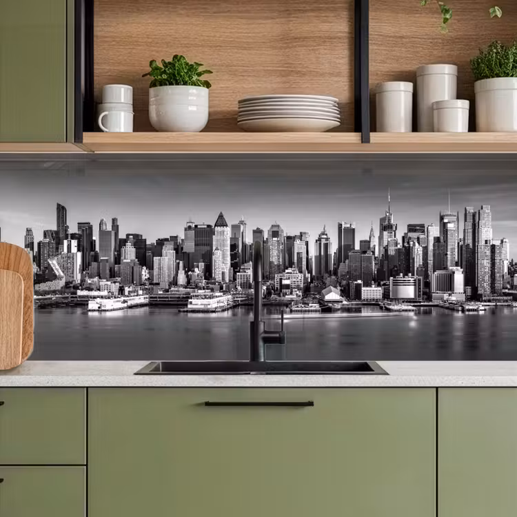Keuken achterwand - Skyline - Stad - Wolkenkrabbers - Zwart - Wit — 7