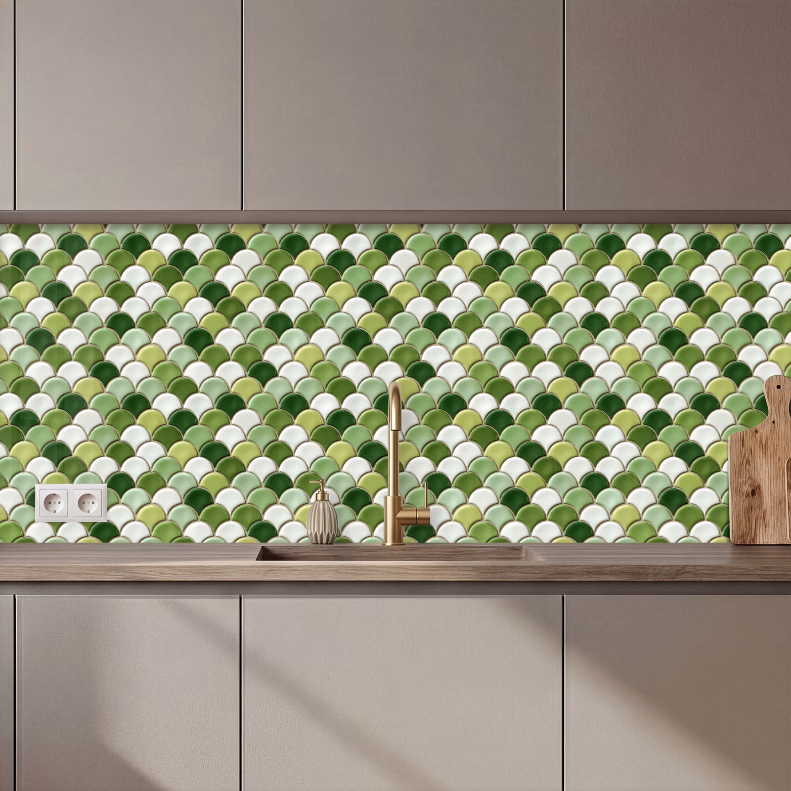 Keuken achterwand - Keramiek - Structuur - Groen - Wit — 1
