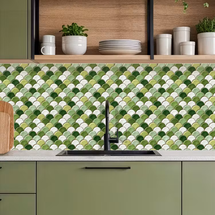 Keuken achterwand - Keramiek - Structuur - Groen - Wit — 7