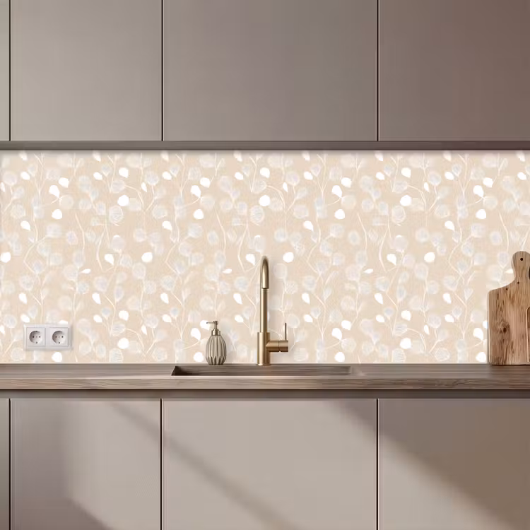 Keuken achterwand - Bladeren - Patroon - Beige - Wit — 1