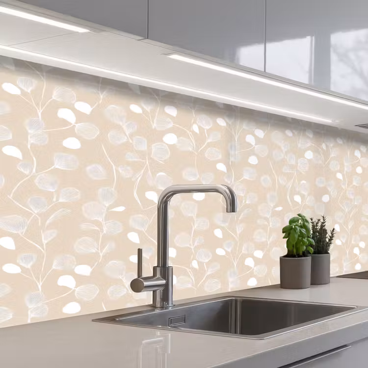 Keuken achterwand - Bladeren - Patroon - Beige - Wit — 2