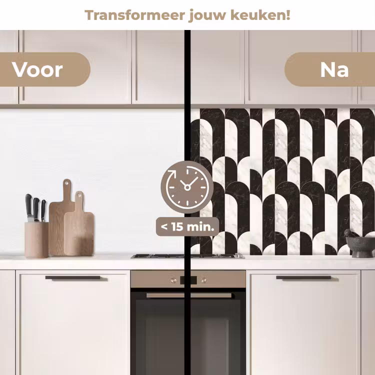 Keuken achterwand - Bogen - Tegels - Marmer - Zwart - Wit — 3