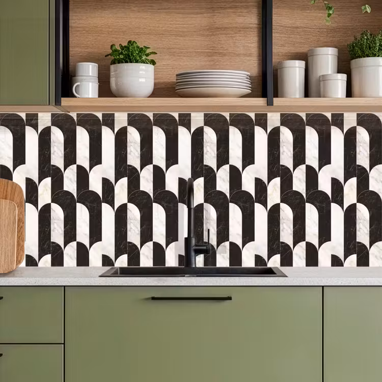 Keuken achterwand - Bogen - Tegels - Marmer - Zwart - Wit — 7