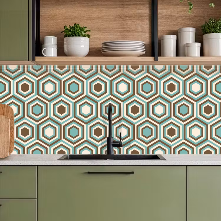 Keuken achterwand - Retro - Honeycomb - Blauw - Bruin — 7