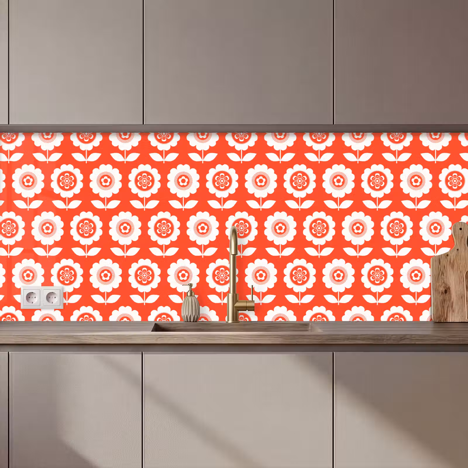Keuken achterwand - Bloemen - Patroon - Rood — 1