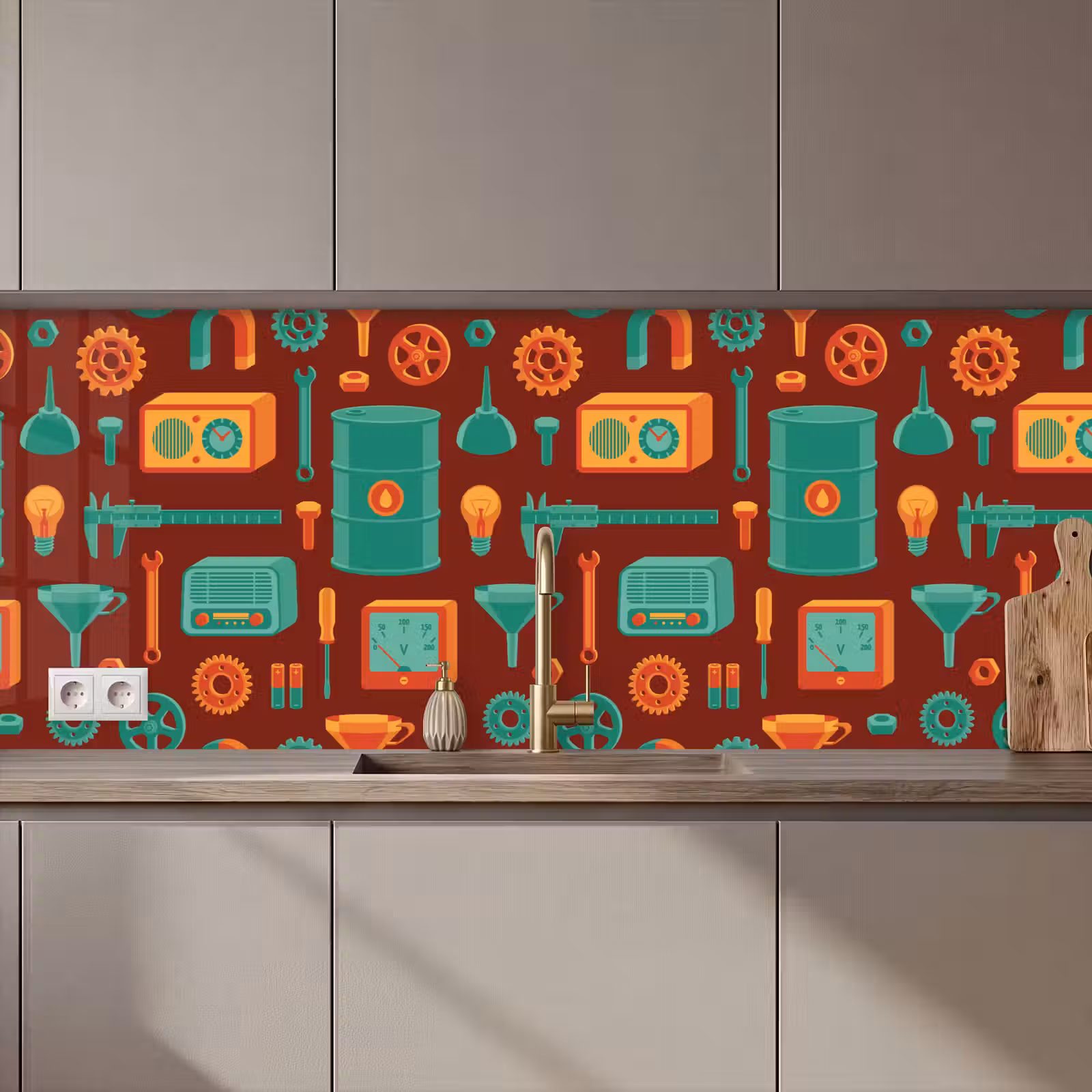 Keuken achterwand - Patroon - Retro - Gereedschap — 1