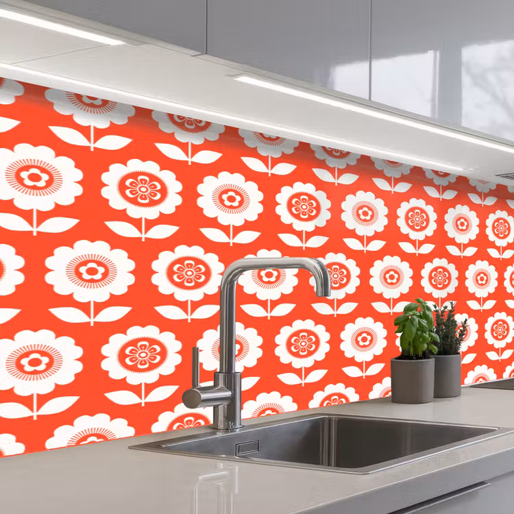Keuken achterwand - Bloemen - Patroon - Rood — 2