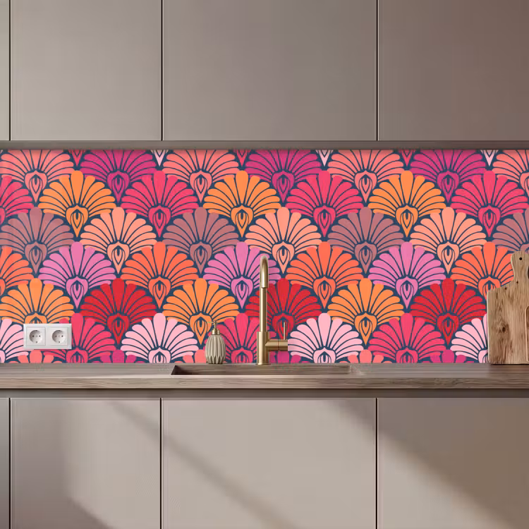 Keuken achterwand - Patronen - Art Deco - Roze - Bloemen — 1