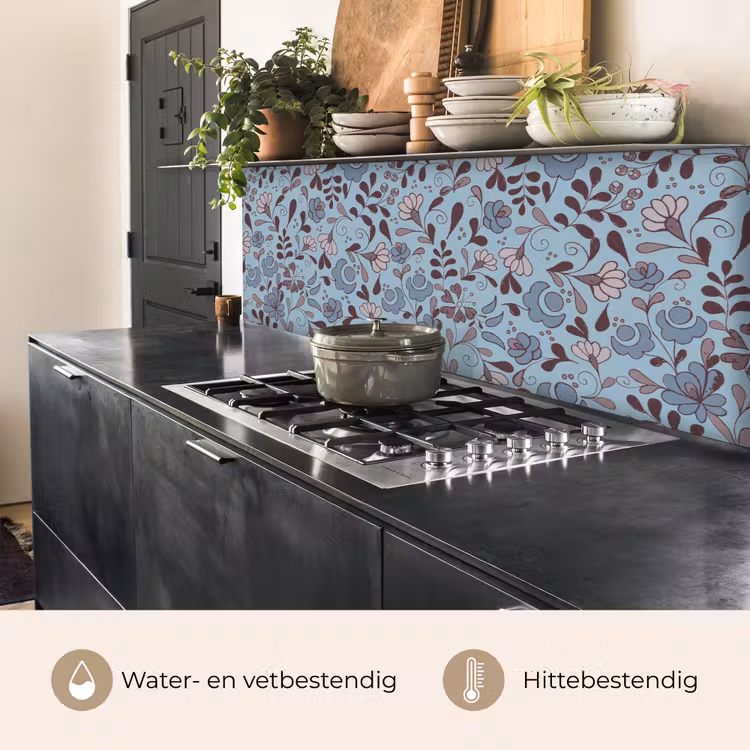 Keuken achterwand - Patroon - Bloem - Grijs - Blauw — 5