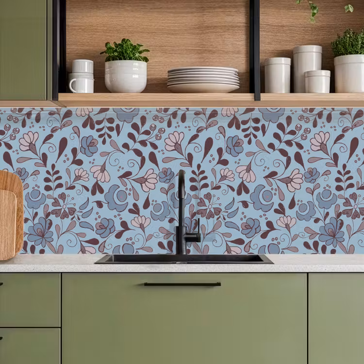 Keuken achterwand - Patroon - Bloem - Grijs - Blauw — 7