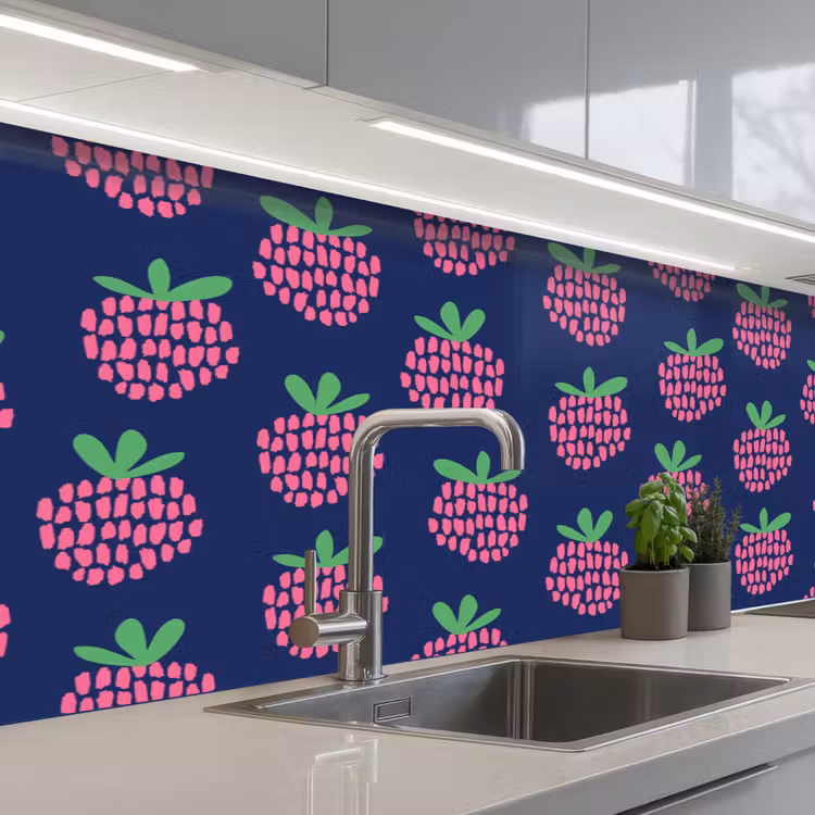 Keuken achterwand - Patroon - Framboos - Retro — 2
