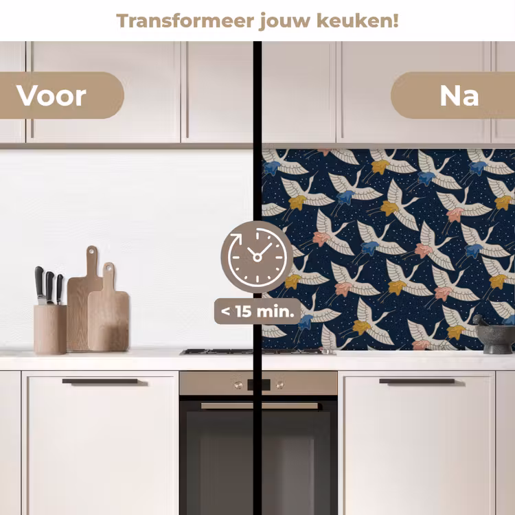 Keuken achterwand - Vogels - Nacht - Japan - Patronen — 3