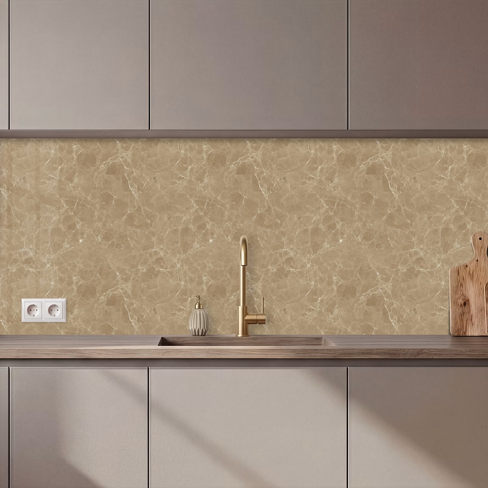 Keuken achterwand - Beige - Marmer - Witte aders — 1