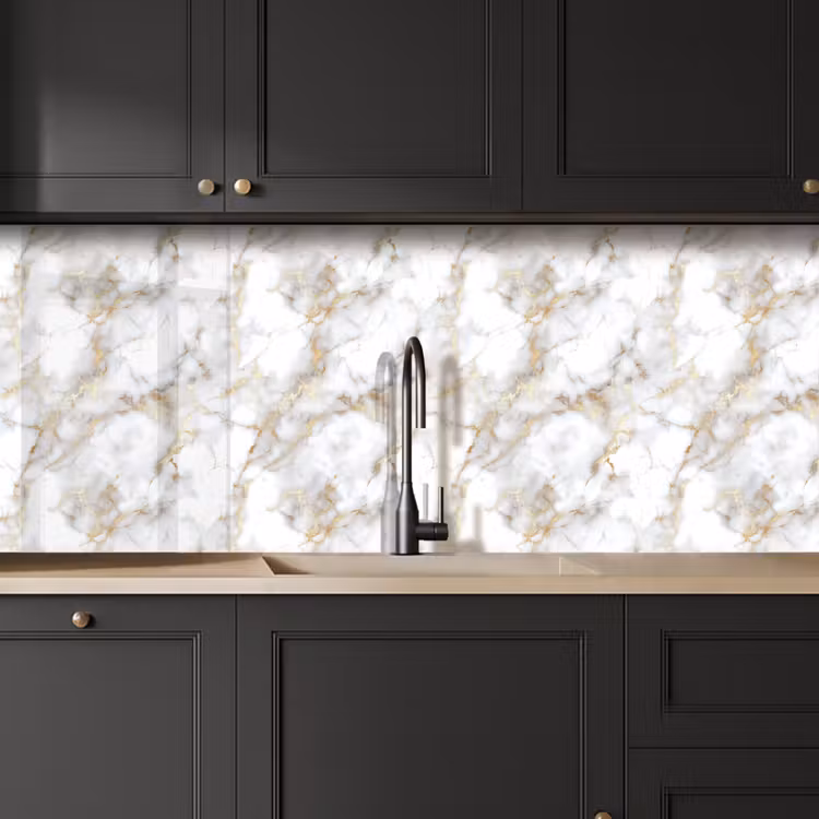 Keuken achterwand - Gouden aders - Marmer - Wit — 6