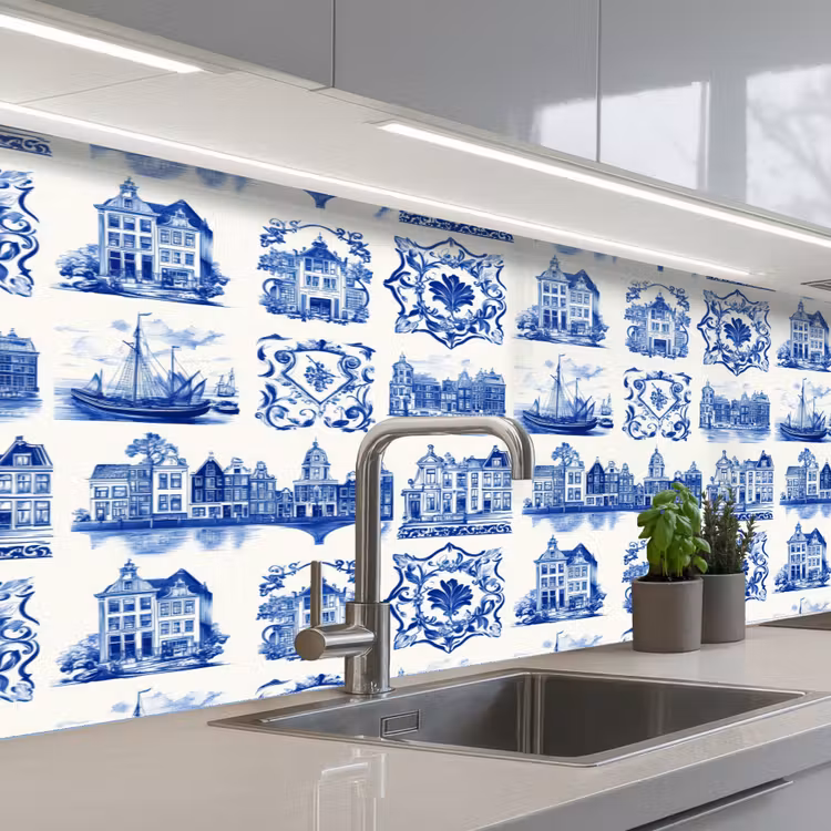 Keuken achterwand - Huizen - Schepen - Blauw — 2