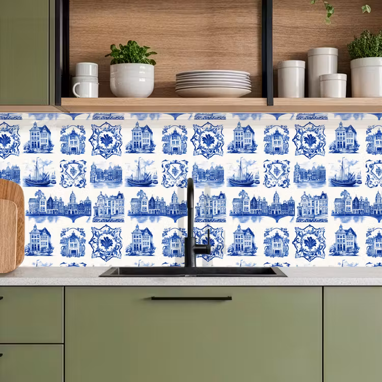 Keuken achterwand - Huizen - Schepen - Blauw — 7