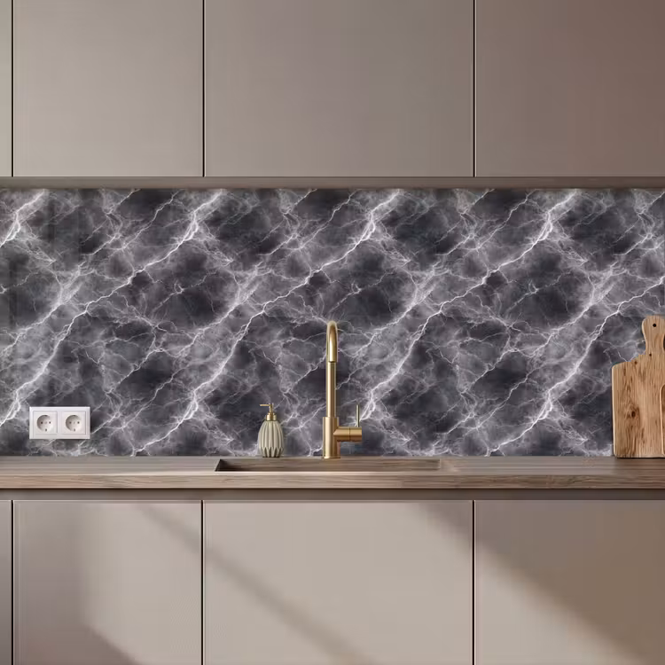 Keuken achterwand - Donkergrijs - Bliksem - Marmer — 1