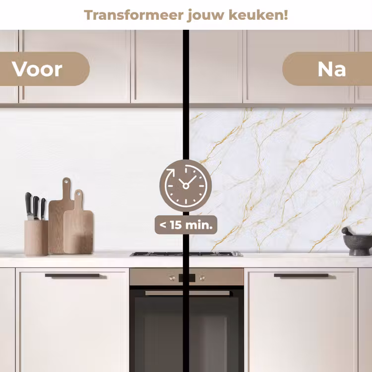 Keuken achterwand - Wit - Marmer - Goud - Luxueus — 3