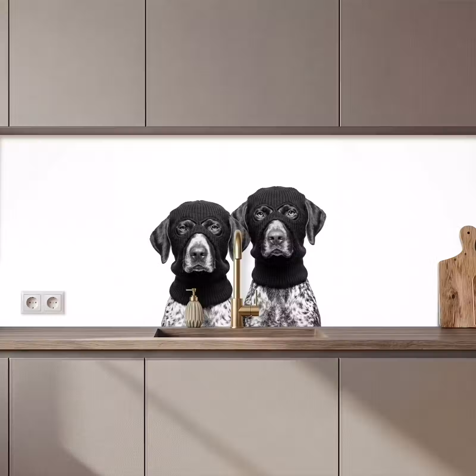 Keuken achterwand - Honden - Bivakmuts - Zwart - wit — 1