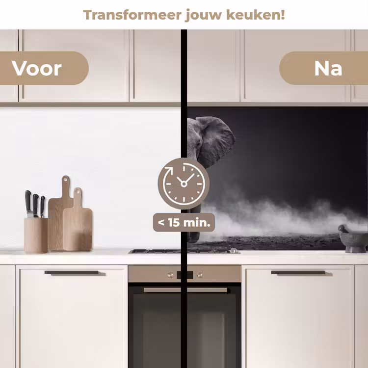 Keuken achterwand - Olifant - Zwart - Wit - Rook — 3
