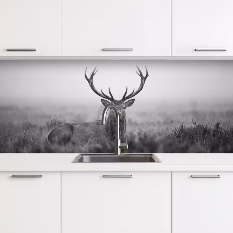 Keuken achterwand - Hert - Mistig - Zwart - Wit — 4